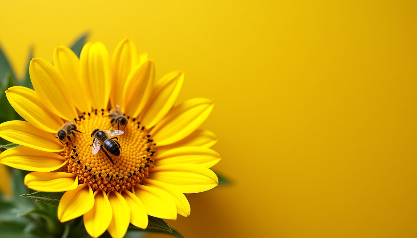 Champ de tournesol avec abeilles butinant autour des capitules