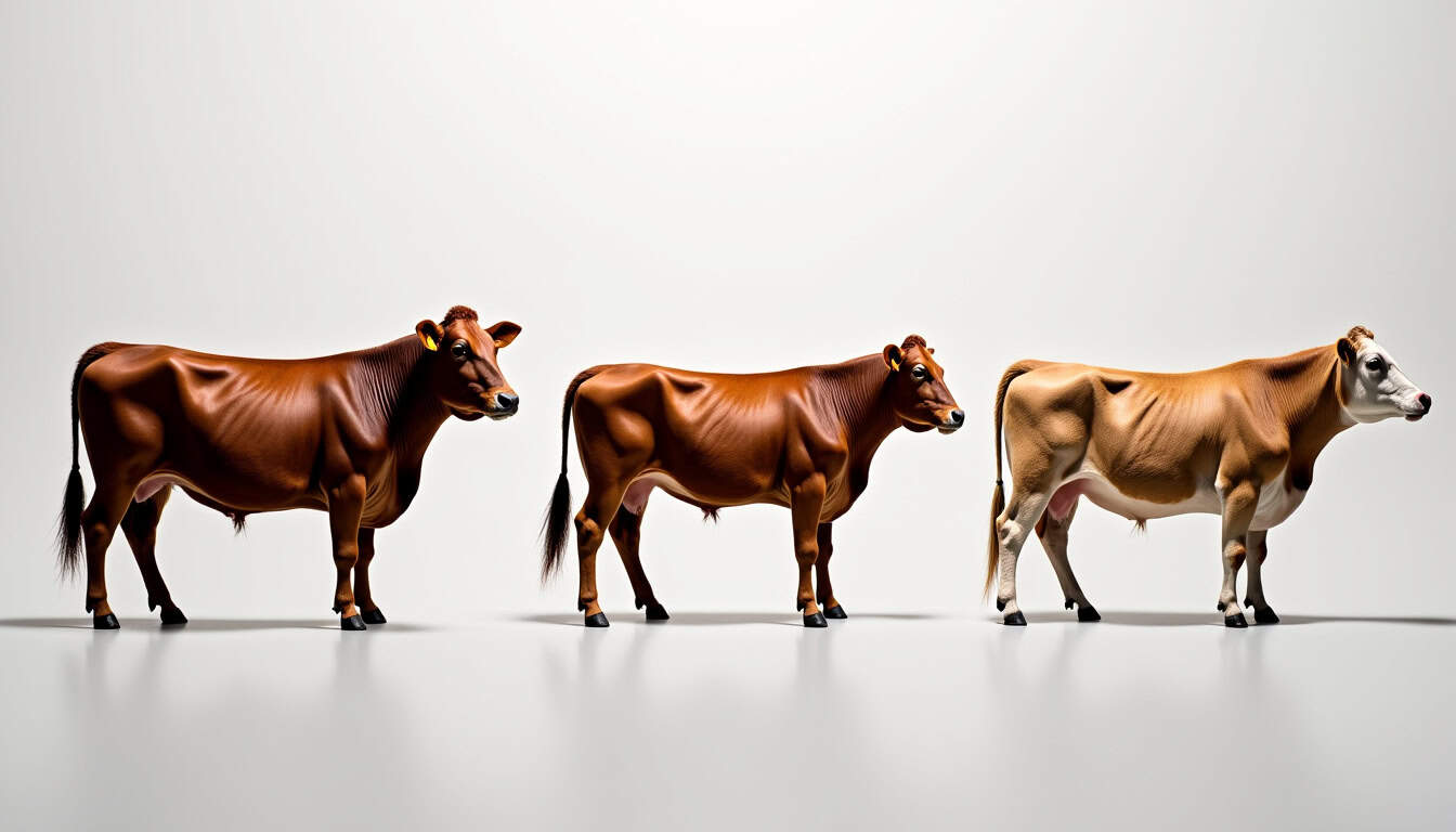Comparaison visuelle des principales races bovines: Charolaise, Limousine, Prim