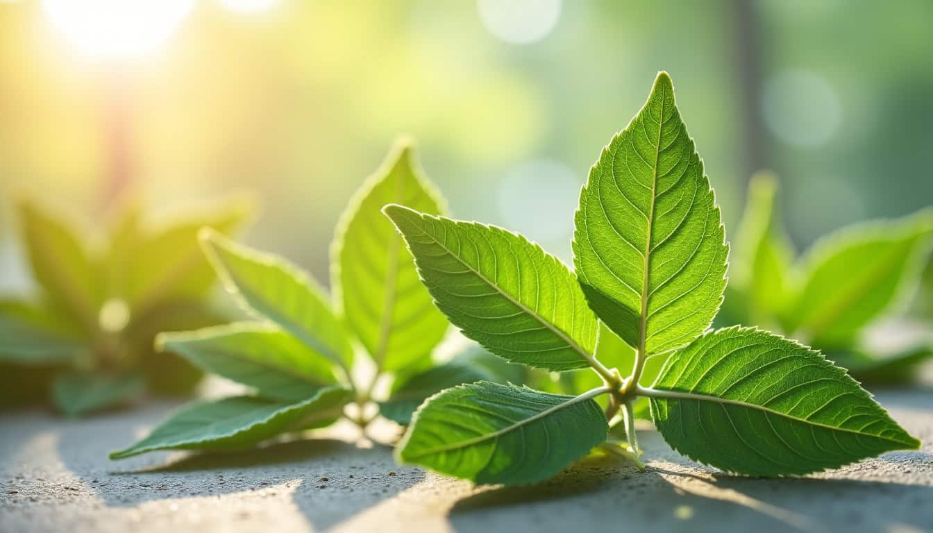 Feuilles vertes en plein soleil.
