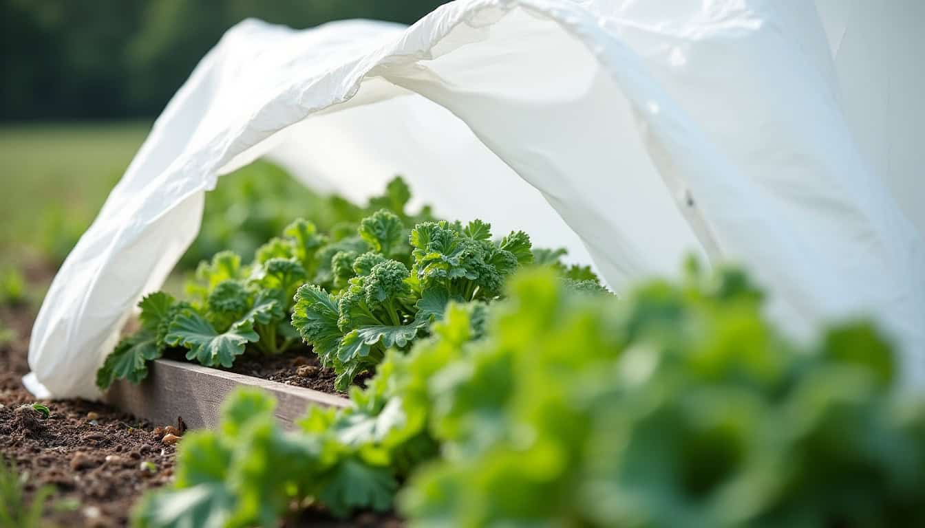 Protection des plantes avec abri en toile de jute pour légumes.