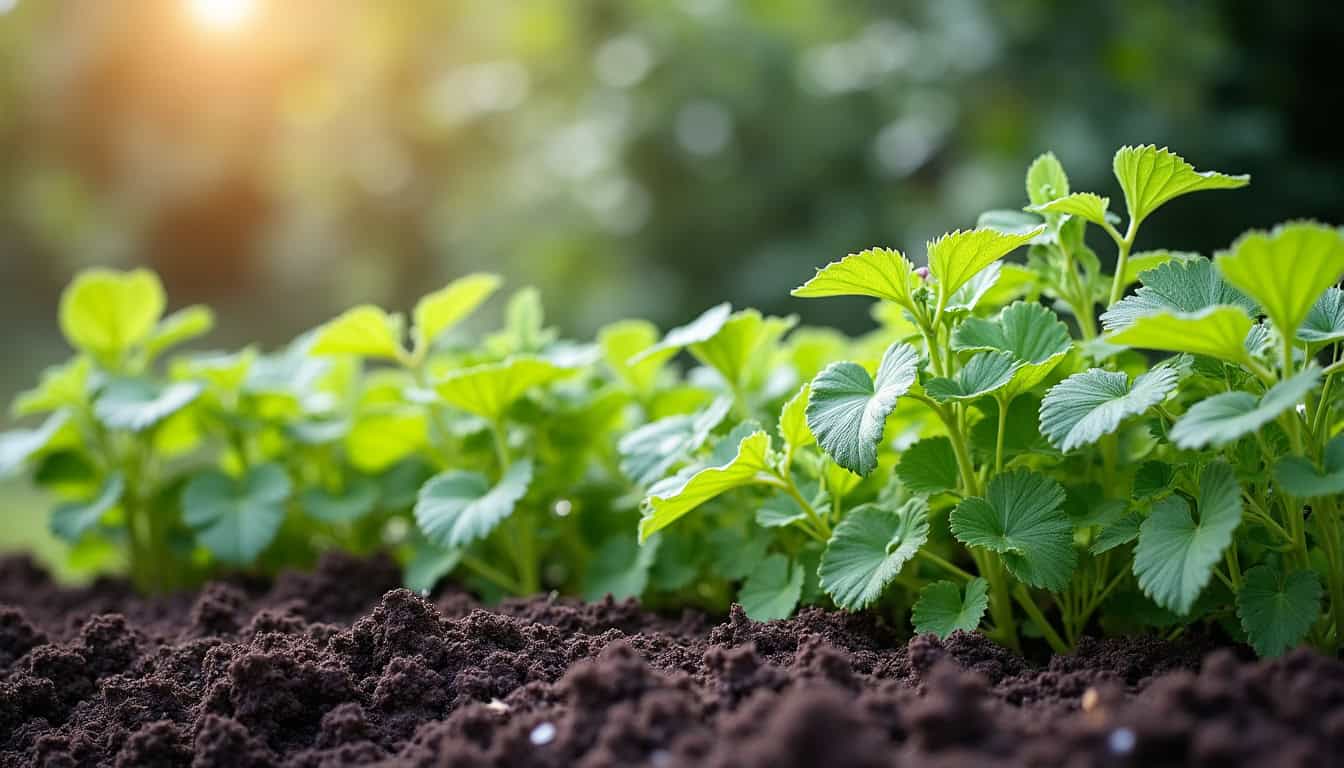 Jardin potager avec paillage végétal et culture intermédiaire pour protéger et enrichir le sol