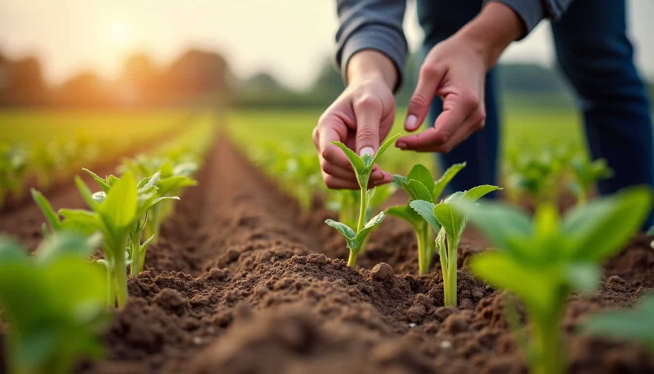 Semis de pois en pleine terre, main en train de planter les graines dans le sol