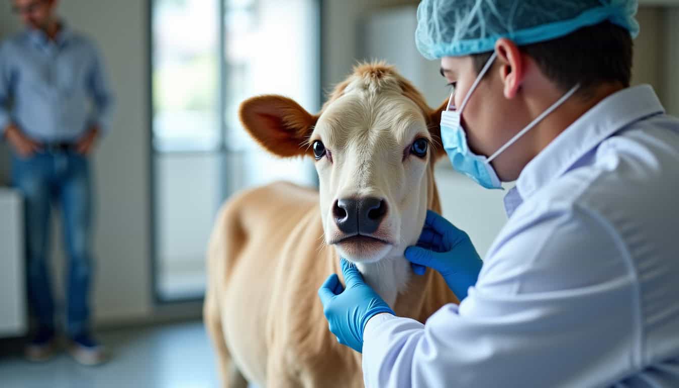 Vue d’un vétérinaire examinant une vache avant achat