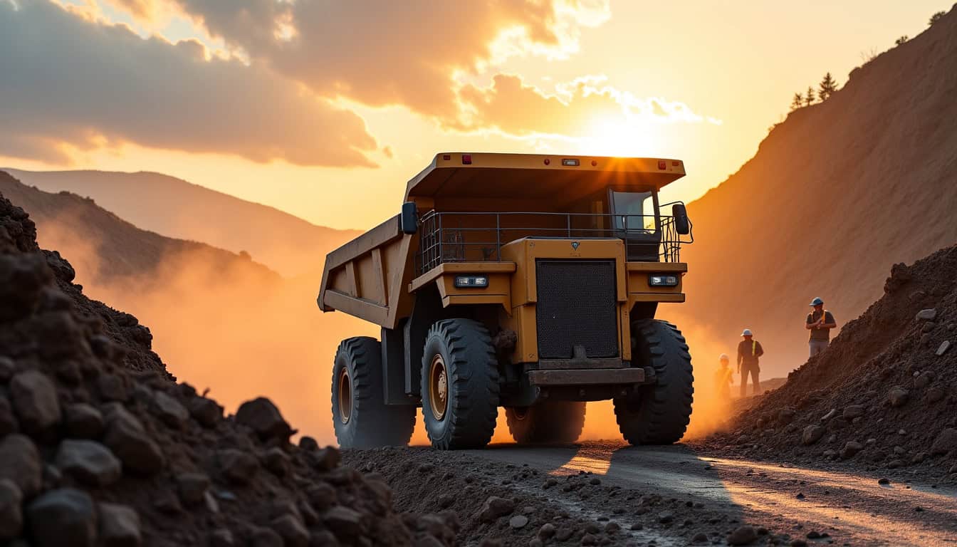 Dumper articulé en action sur un chantier de terrassement, transportant une grande quantité de gravats