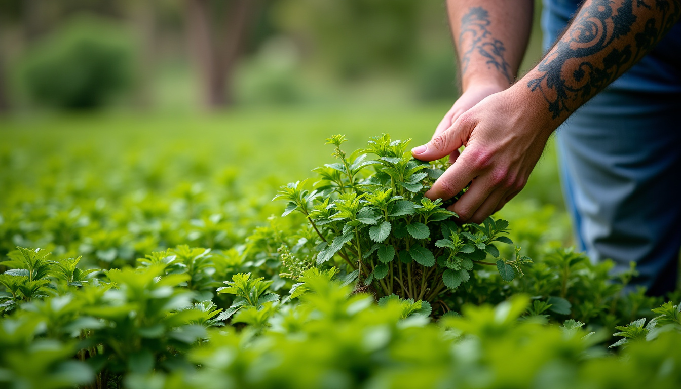 Jardinier appliquant précisément le désherbant naturel au vinaigre sur les mauvaises herbes avec un pulvérisateur
