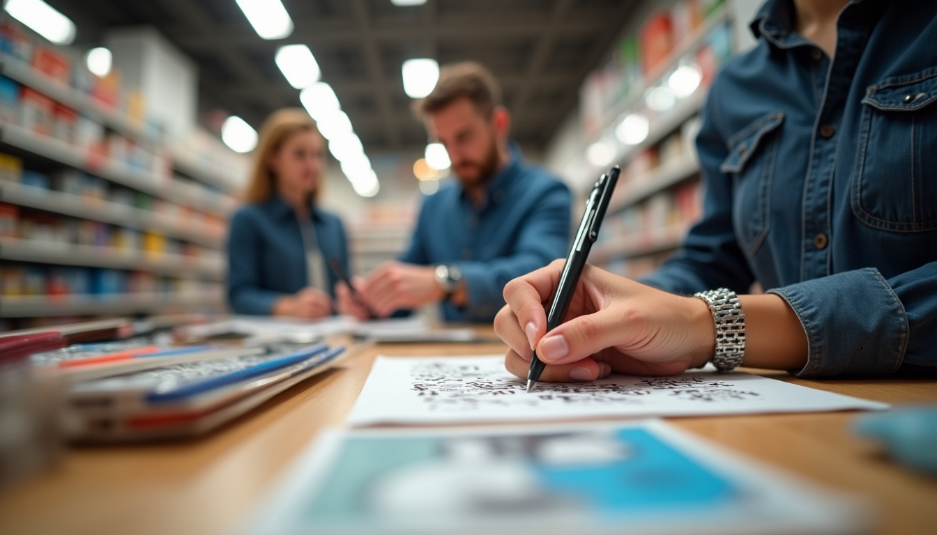 Rayon papeterie dans un magasin Bureau Vallée avec des produits Paper Mate bien visibles