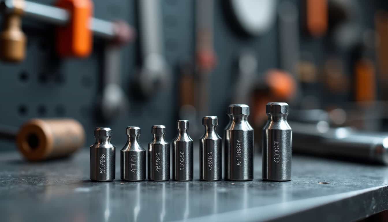 Assortiment de douilles Torx femelles de différentes tailles et finitions posées sur un établi