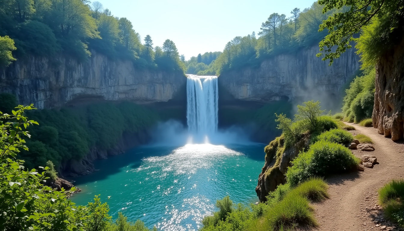 Cascade de Saint-Laurent-le-Minier avec sa forme en fer à cheval et l