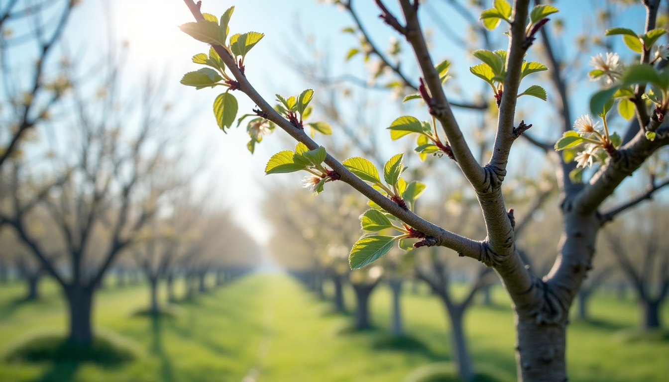 Cerisier après taille montrant une ramure aérée et des plaies protégées par du mastic