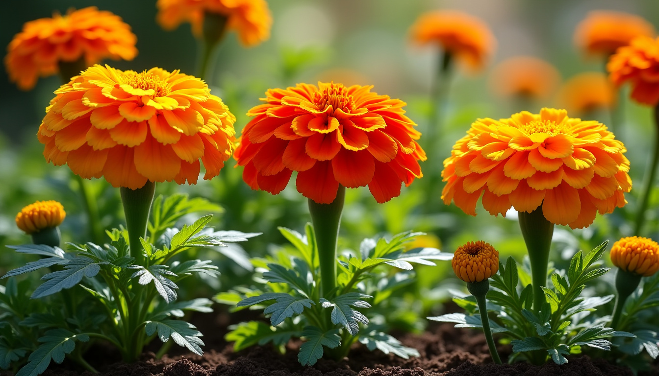 Comparaison visuelle des principales variétés de tagètes: œillet d’Inde, rose d’Inde et tagète filamenteux