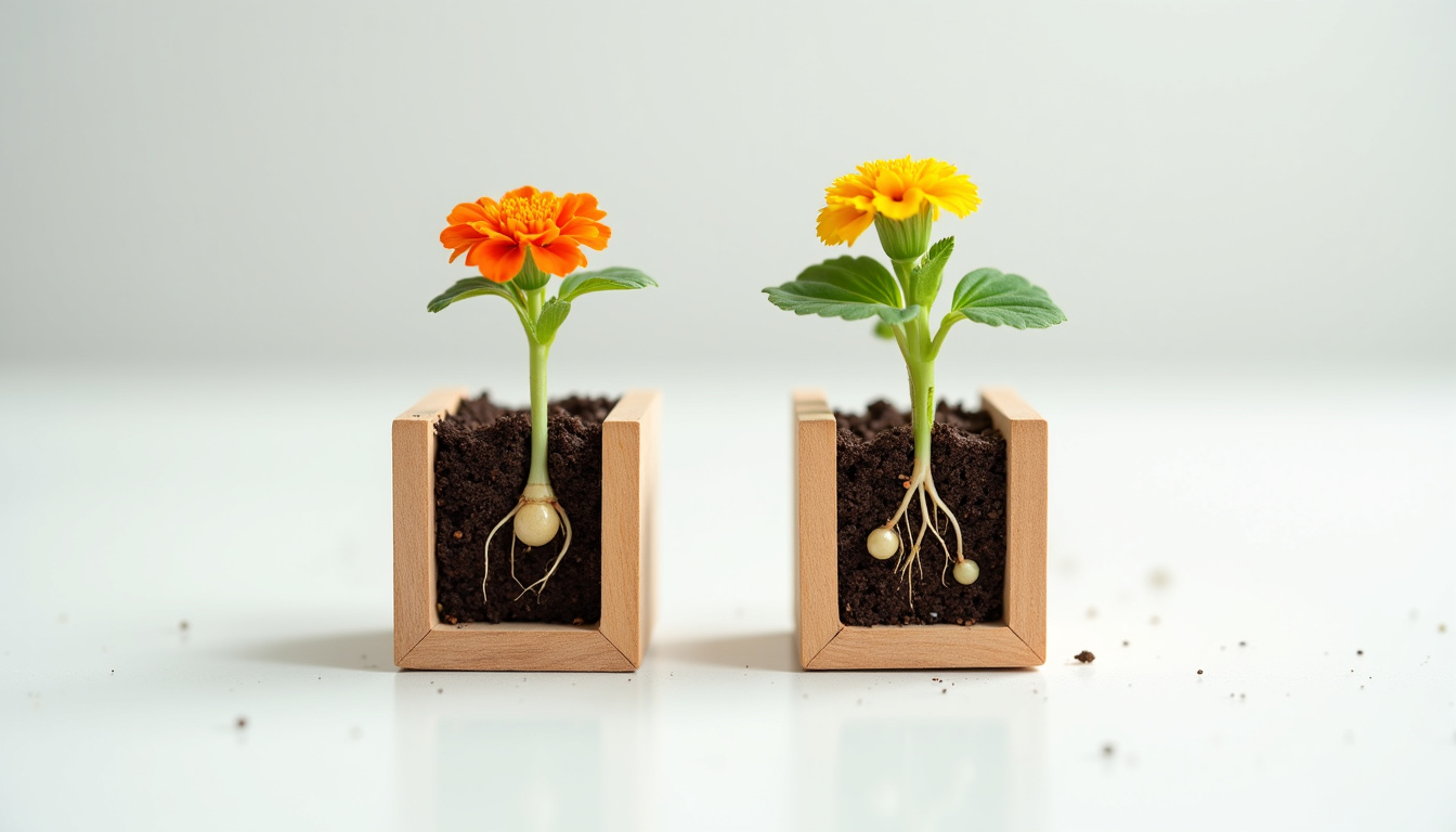 Étude comparée de sols avec et sans tagètes, montrant la densité de nématodes à galles racinaires