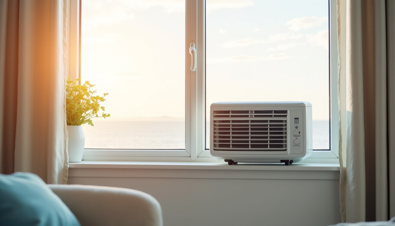 Installation d’un climatiseur mobile avec tuyau d’évacuation monté sur une fenêtre coulissante