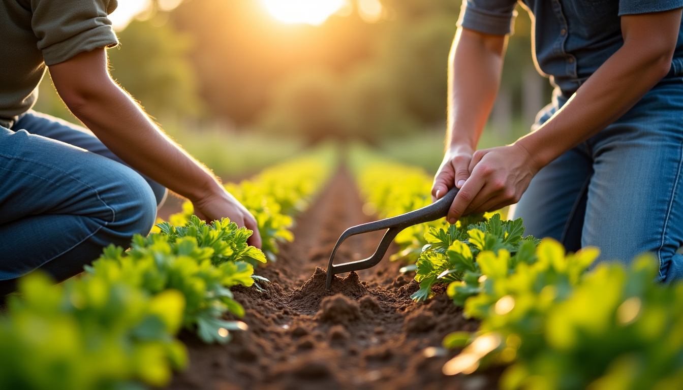 Jardinier utilisant des méthodes écologiques de désherbage