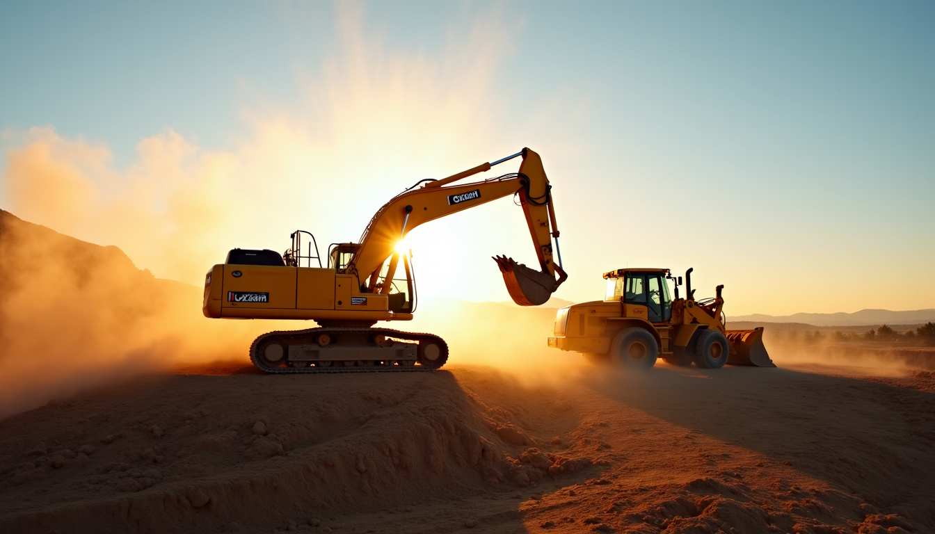 Matériel de chantier Loxam en situation de terrassement sur un site de construction