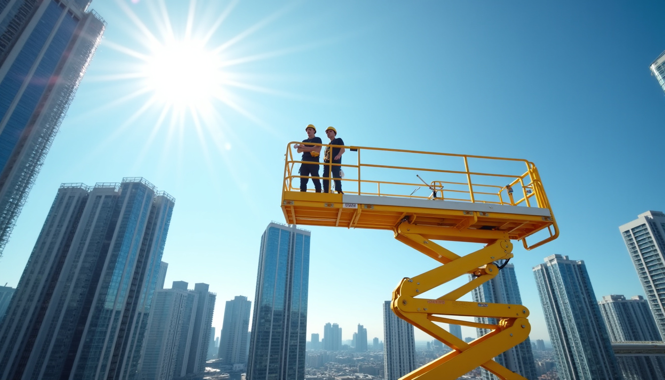 Nacelle Loxam Access en action sur un chantier en hauteur