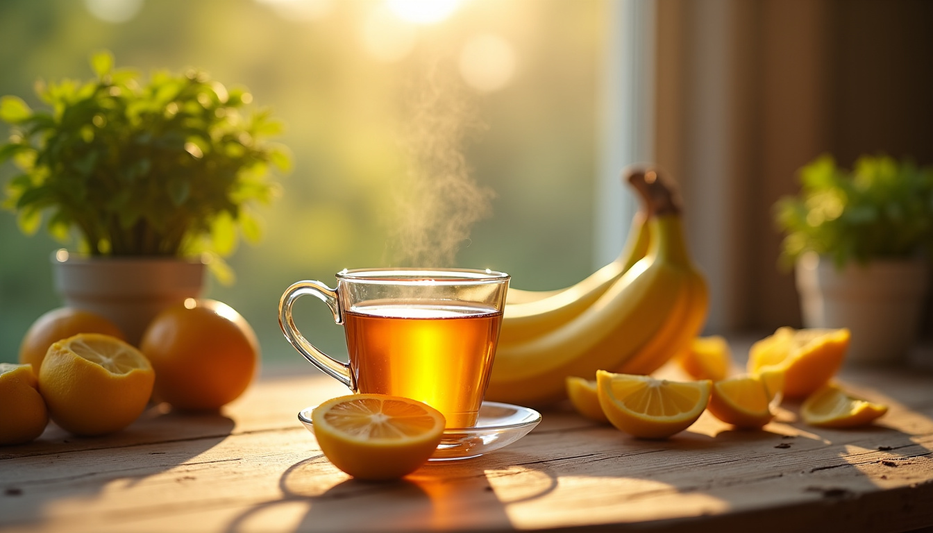 Préparation du thé de banane: macération des peaux dans un bocal d