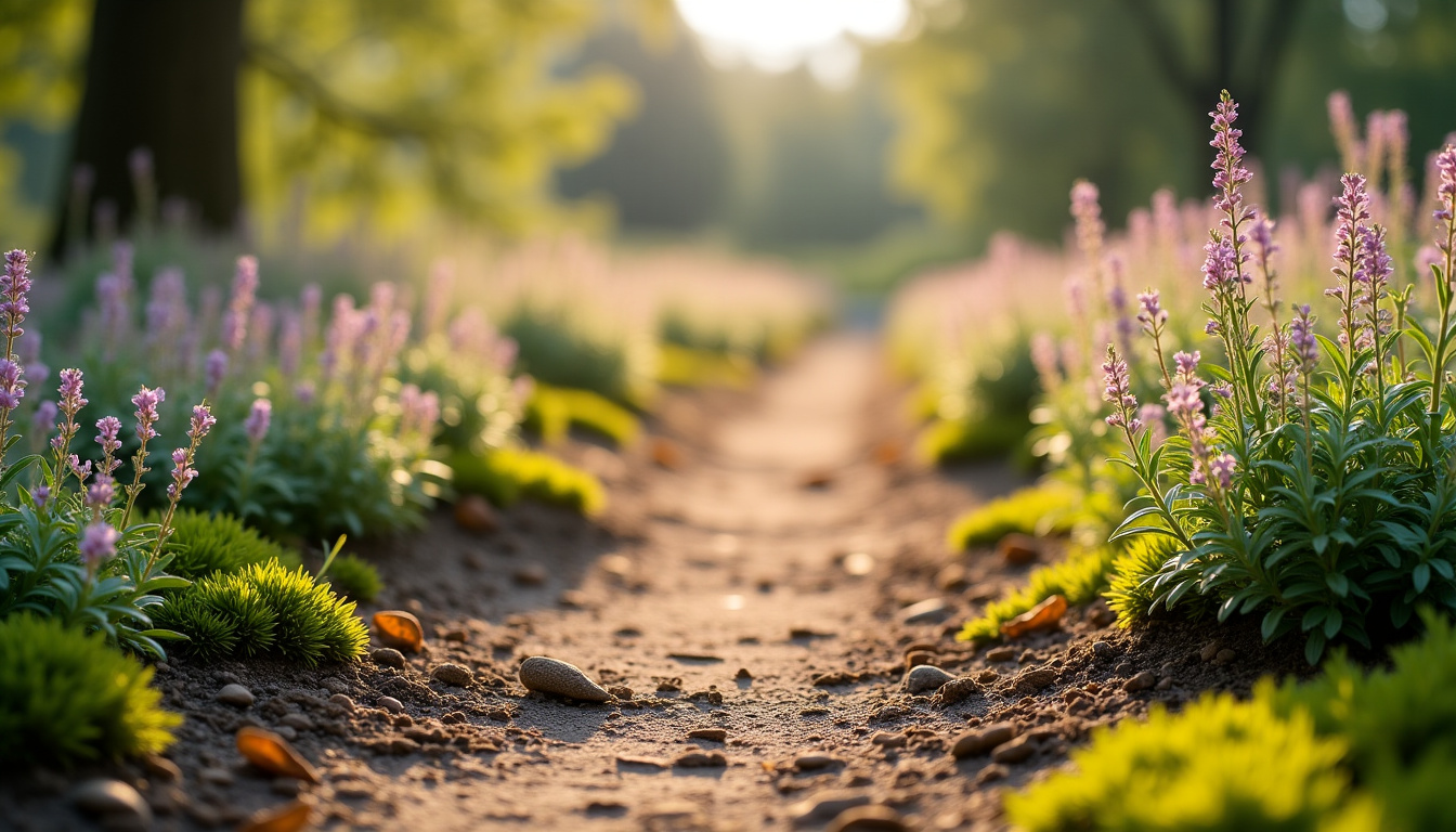 Sentier en thym serpolet avec passage léger, sans compaction