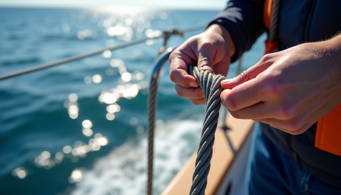 Application du nœud de pêcheur sur un cordage de bateau en situation de remorquage