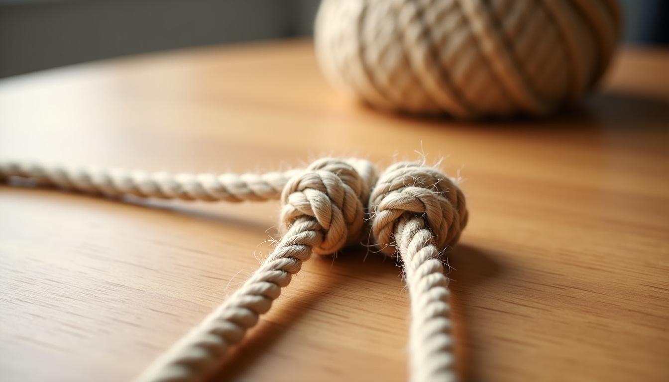 Deux brins de corde parallèles prêts à être noués avec le nœud de pêcheur