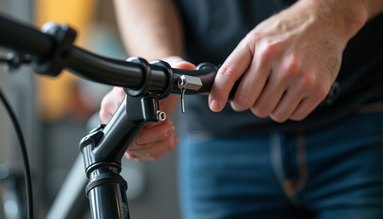 Réparation d’un vélo avec une clé Allen pour régler le guidon