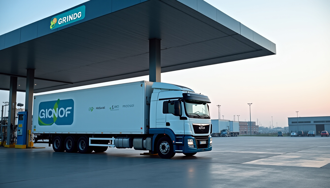 Station de remplissage de véhicules au BioGNV gérée par GRDF dans une zone industrielle