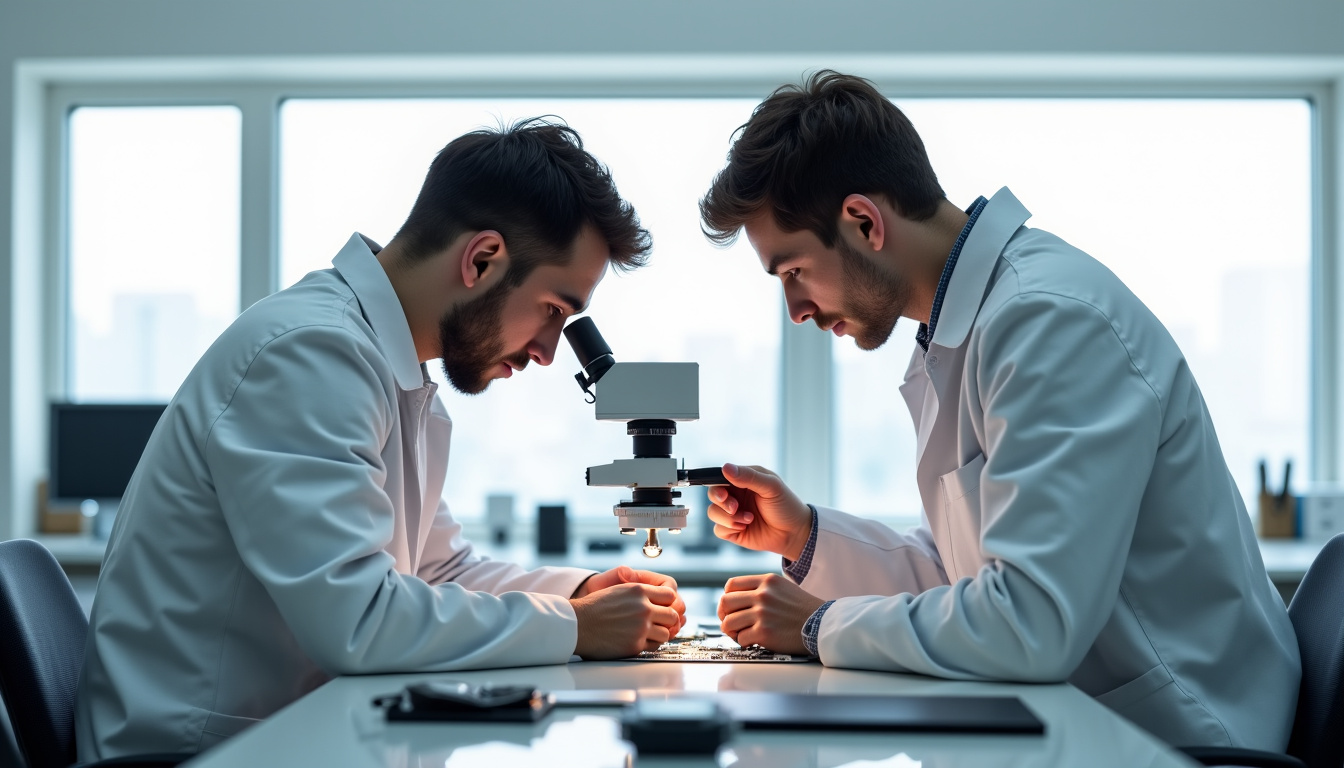 Techniciens travaillant sur des circuits imprimés dans un laboratoire de Würth Elektronik