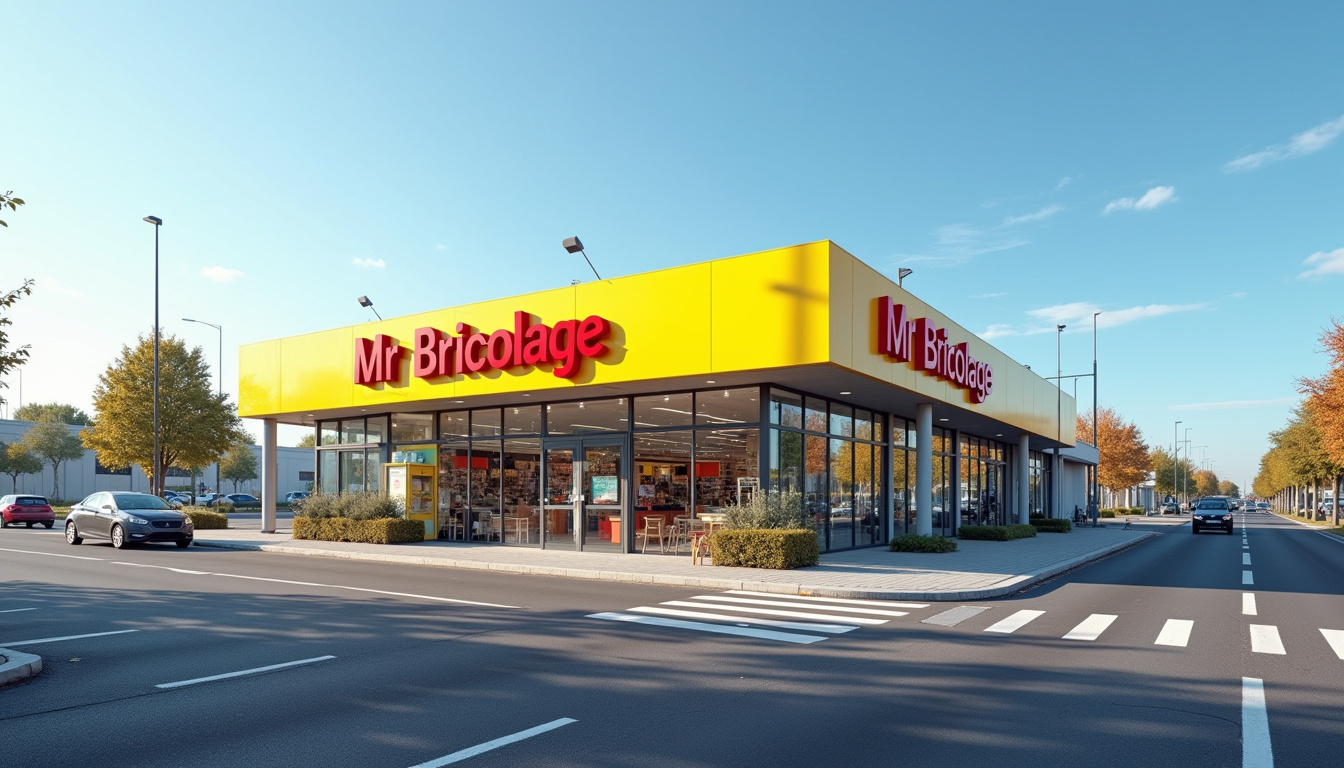 Enseigne Mr Bricolage située en bord de route dans une zone commerciale