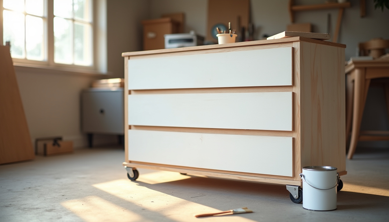 Réalisation d'un projet de bricolage simple: transformation d'un meuble avec peinture et roulettes