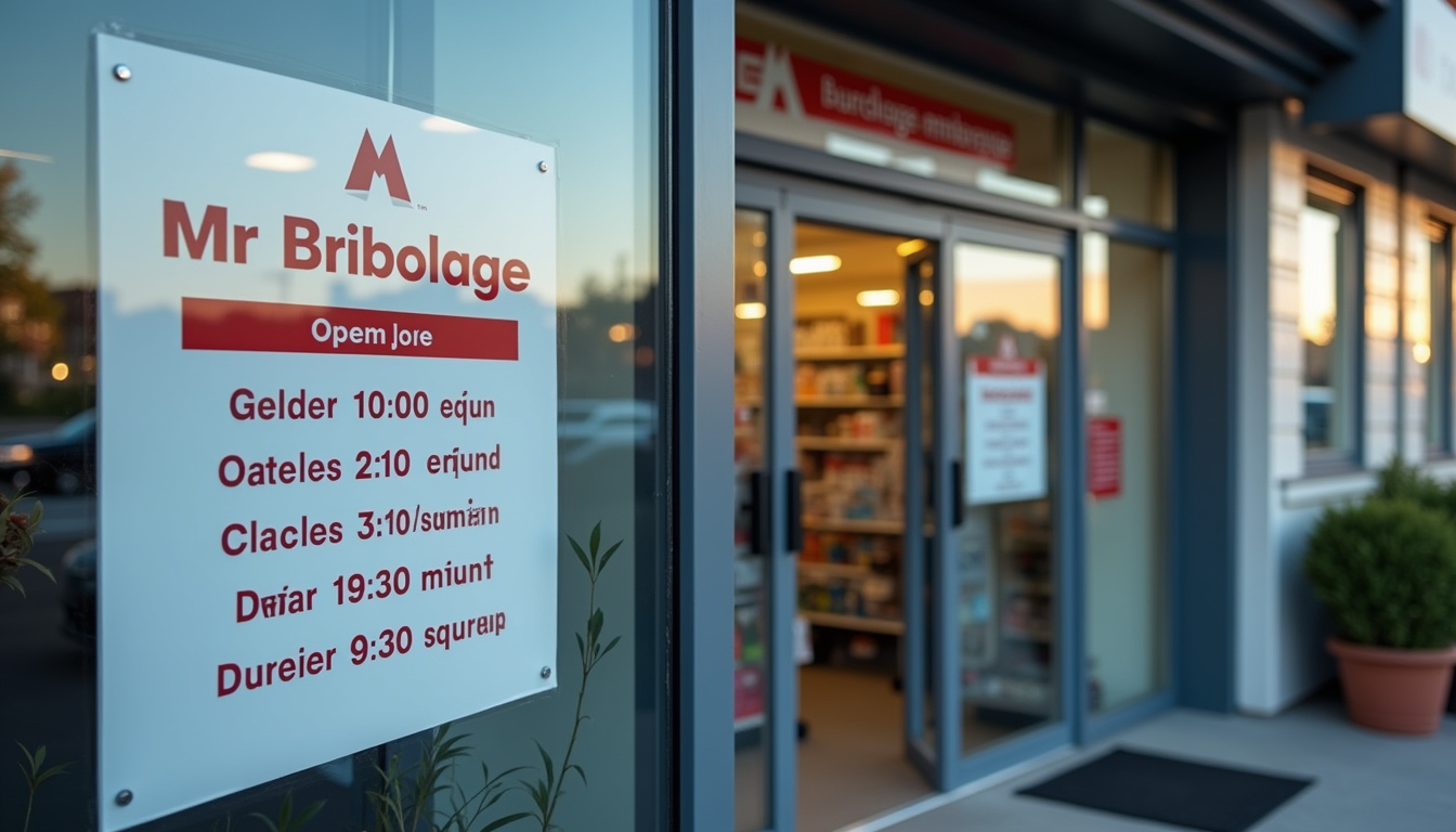 Tableau d'affichage des horaires d'ouverture d'un magasin de bricolage