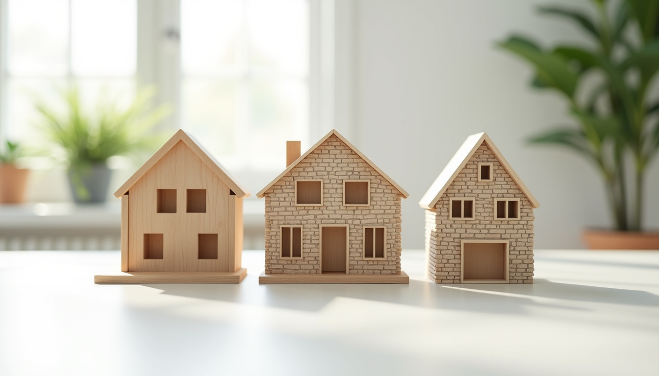 Illustration des différents types d'habitats durables: maison bois, habitat modulaire, rénovation ancien bâtiment