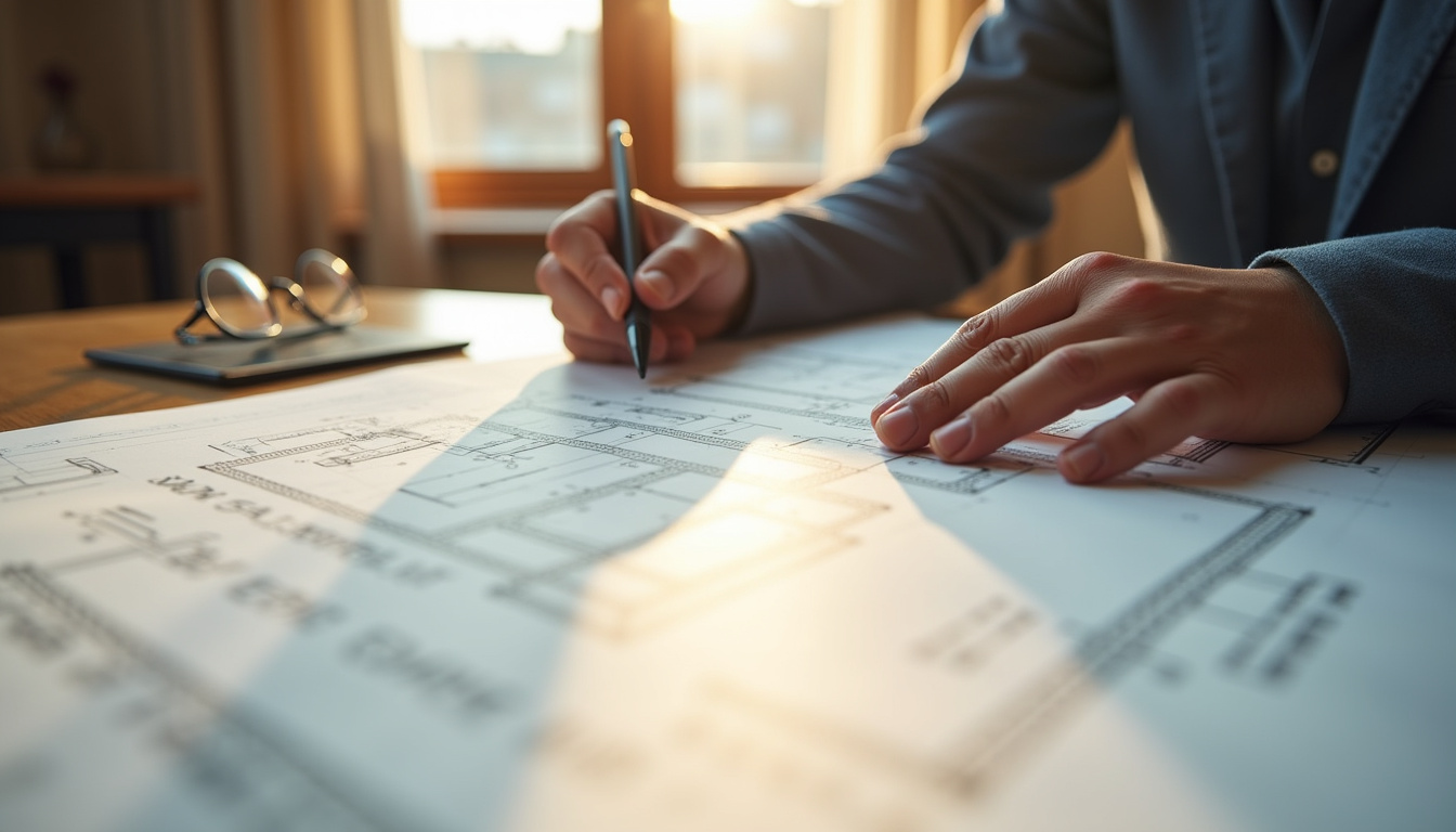 Personne examinant attentivement un devis et des plans d'aménagement, symbolisant la prise de décision éclairée