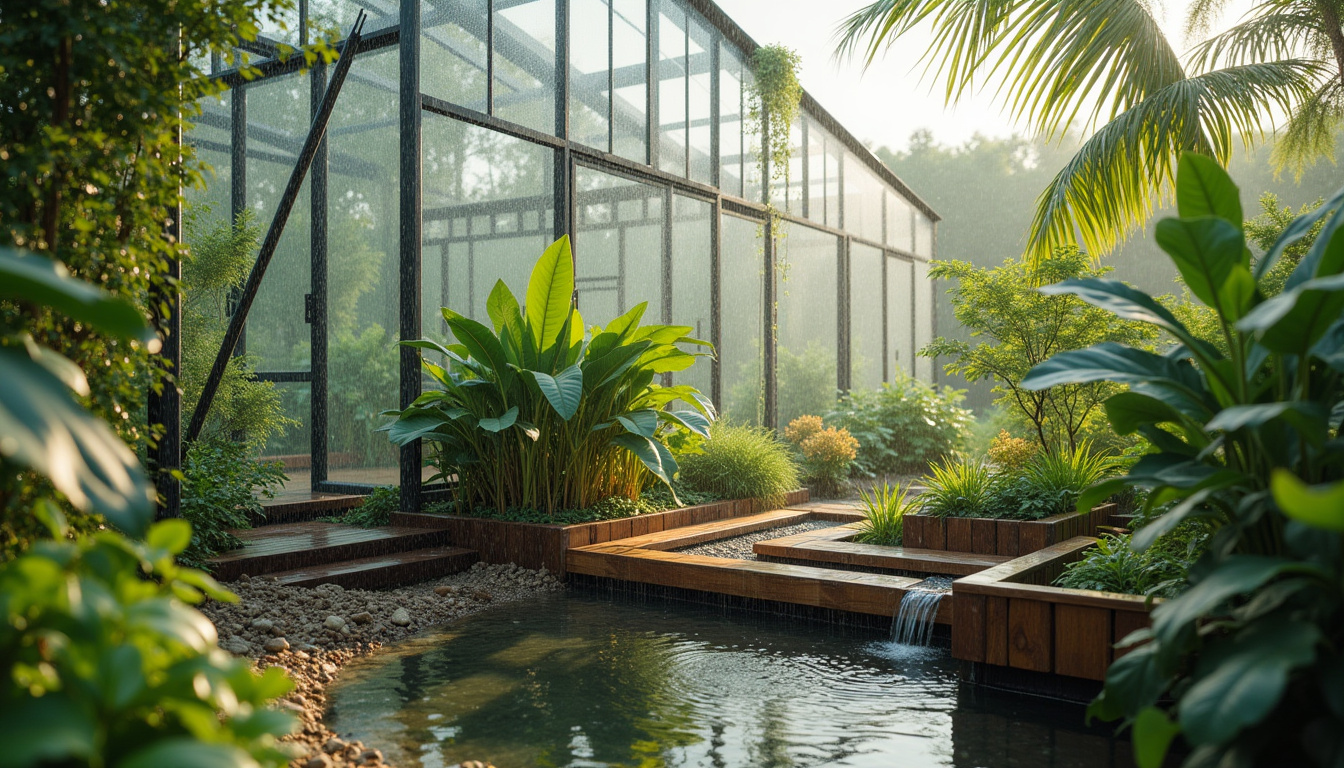 Système de récupération d'eau de pluie avec cuves et filtres végétaux pour une maison en serre