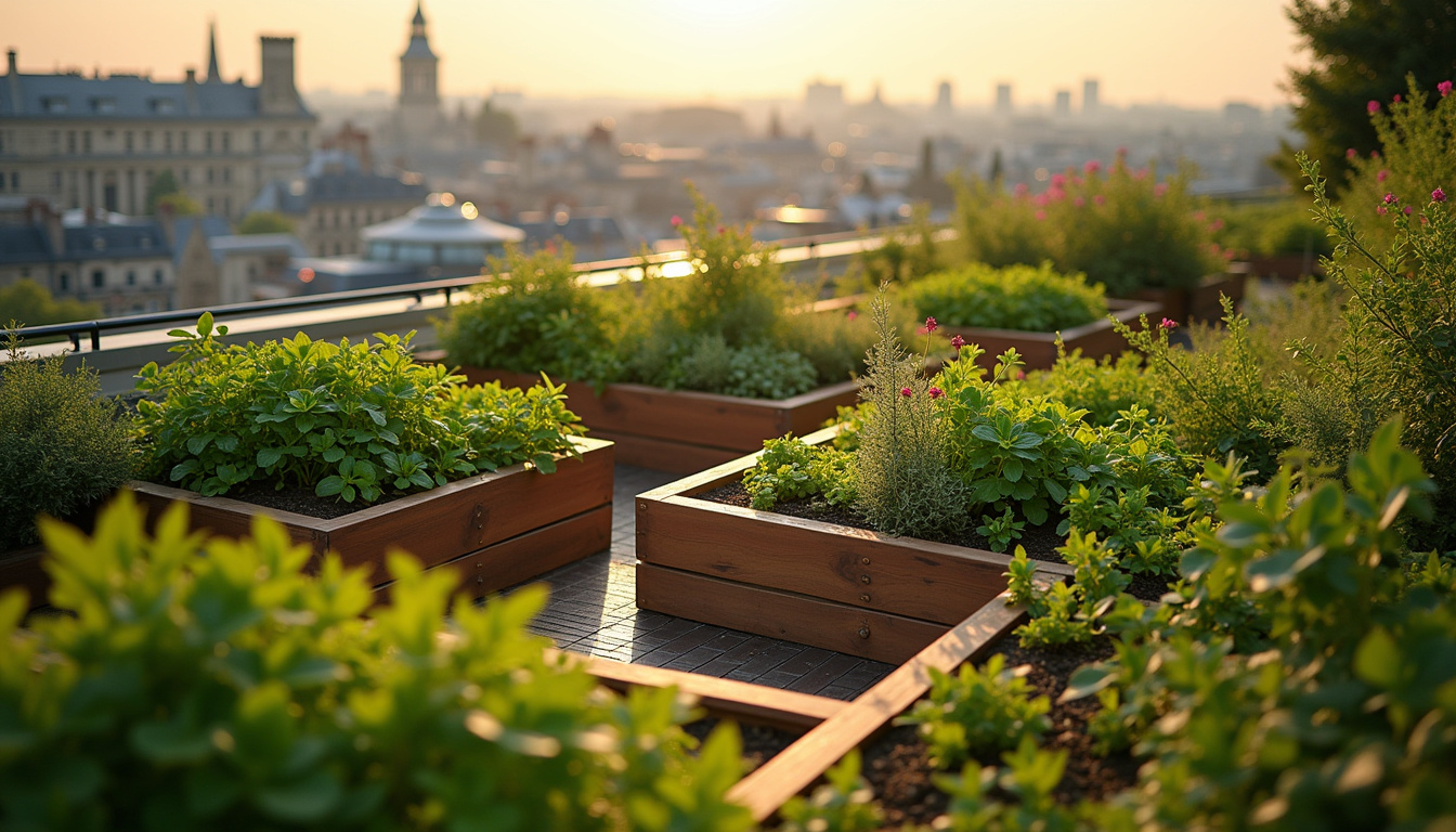 Vue aérienne du Jardin Suspendu d’Andrezieux à Paris avec toiture végétalisée et bacs de potager